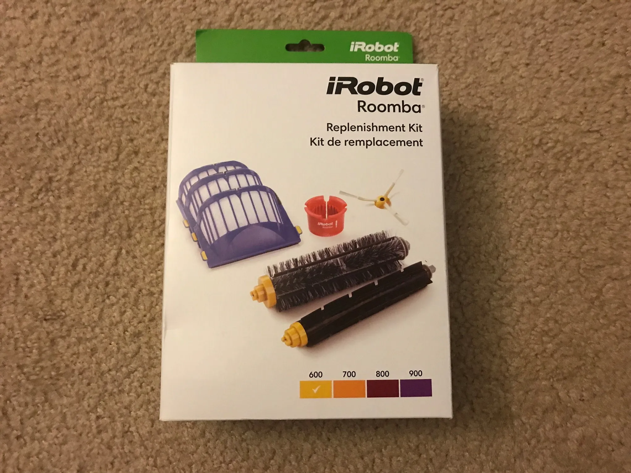The iRobot 600 Series Replenishment Kit includes 3 filters new brushes and rollers and a brush cleaning tool